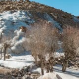 Overflow from mountain canals freezes to form seasonal ice fields in Ladakh, India